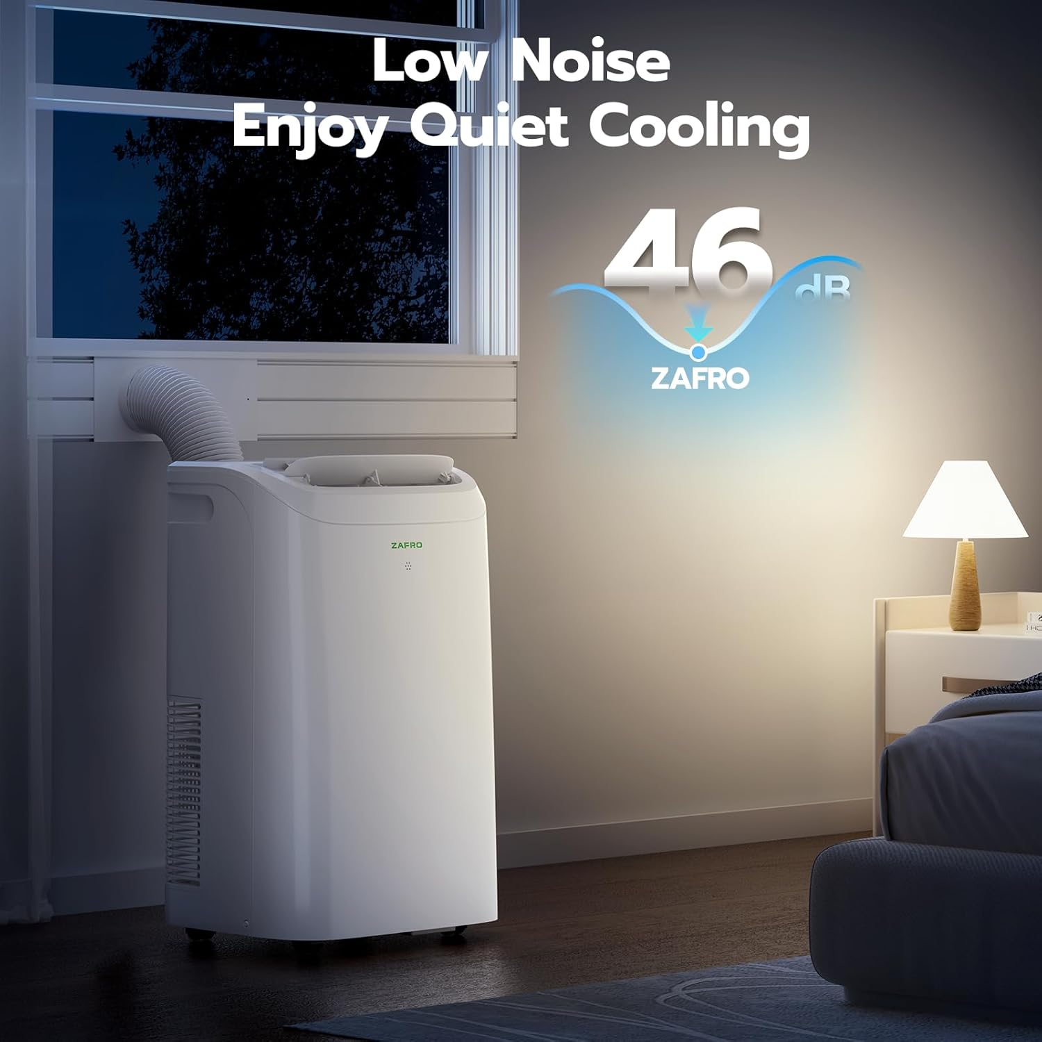 ZAFRO 14,000 BTU (10000 BTU SACC) Portable Air Conditioners with WiFi APP Control, 46dB, R32 Eco-Friendly,Fast Cooling in 30s, No Drainage Needed, Filter Cleaning Reminder, 360° Wheels for Home/Office