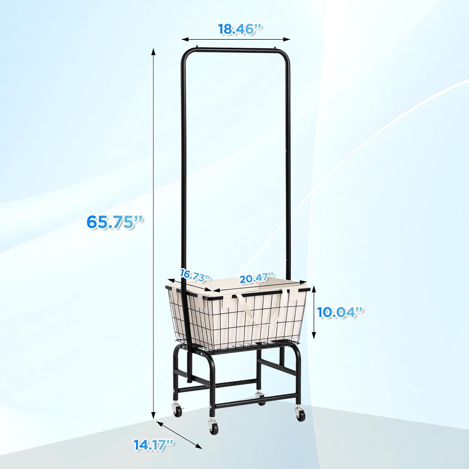 ALIMORDEN Laundry Cart with Clothes Rack, Rolling Laundry Cart with Wheels and Detachable Bags, Black