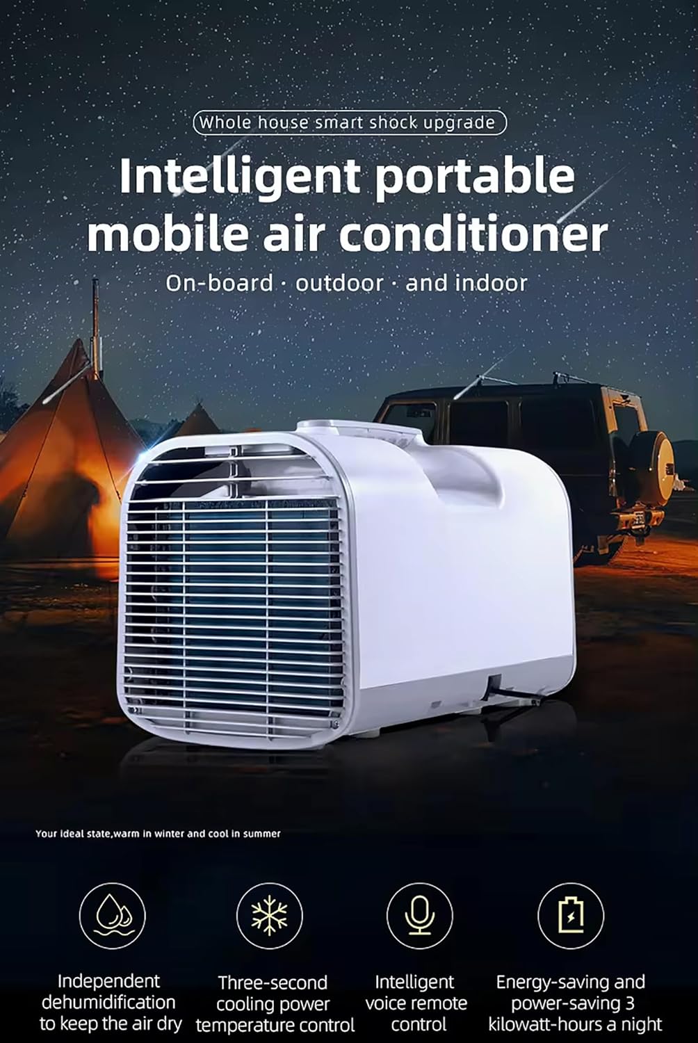 Portable Air Conditioners, 5200BTU Camping Tent Air Conditioner, 500W Low Consumption Outdoor Air Conditioner, 4 Adaptable Modes, for Rvs, Trucks, Vans, Cars