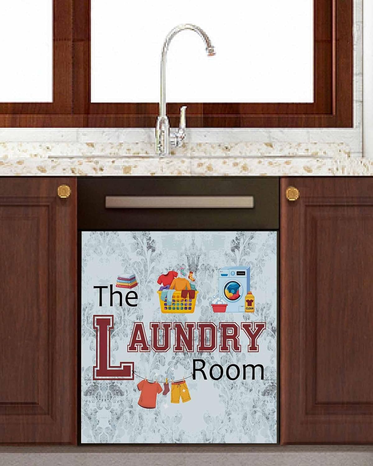 Dishwasher Magnet Cover, Laundry Room Dishwasher Lid Magnetic Kitchen Sticker, Blue Cartoon Washing Machine Clothes Resuable Refrigerator Magnet Covers Panel Decal Fridge Kitchen Appliance 23''x26''