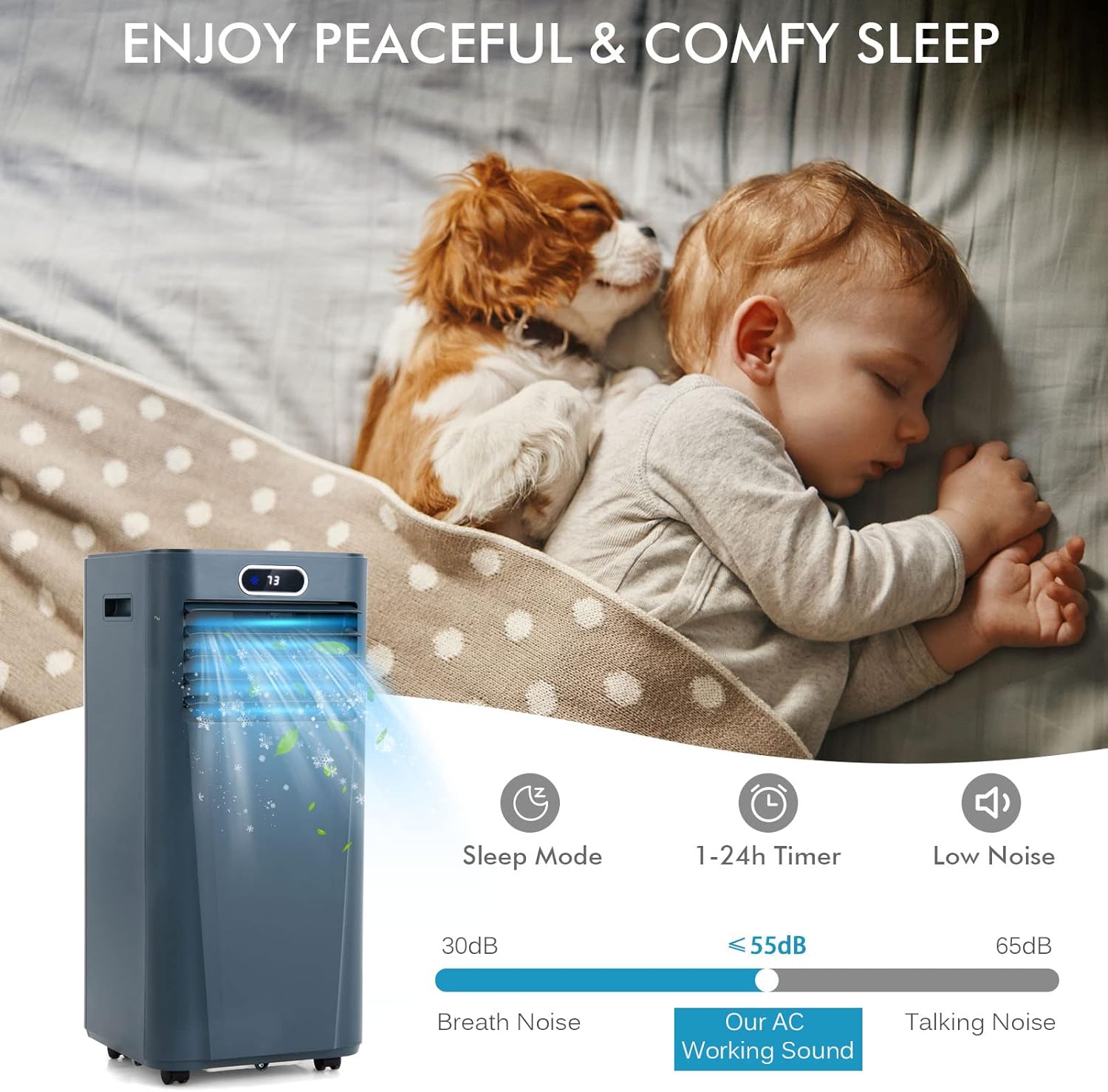 PETSITE Portable Air Conditioner, 3-in-1 AC Cooling Unit Dehumidifying, Fan & Air Cooler Function, Remote Control, Window Kit Included (10000BTU, Dark Blue)