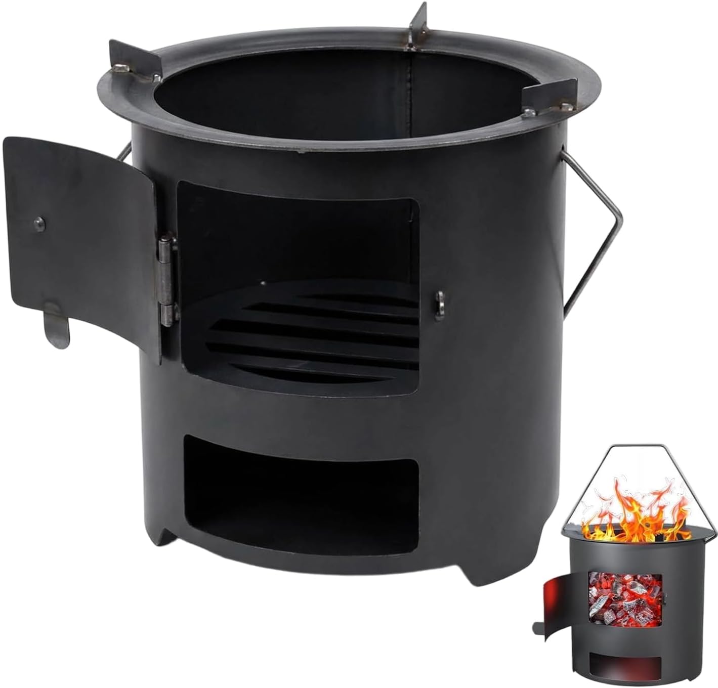 Stainless Steel Burner, Wood Camping Stove, 11.02x11.02x9.45 Inches Outdoor Stove with Handle, Compact Hiking Burner, Camping Stoves with Portable Design, Survival Tools for Outdoor Cooking