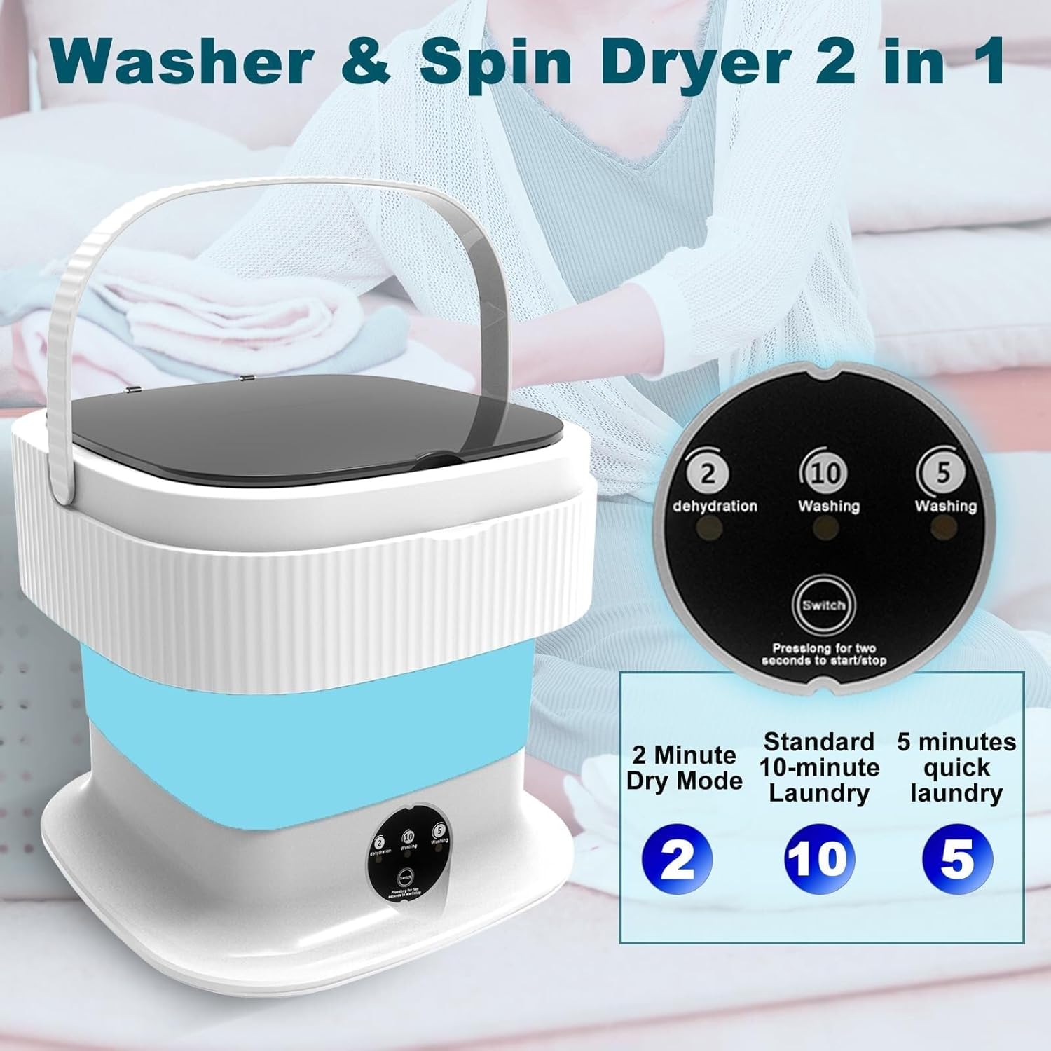 Portable Mini Washing Machine, 10L Foldable Washer for Deep Cleaning Baby Clothes, Underwear & Small Items, Perfect for Apartments, Dorms, Hotels & Travel EN-926 (Khaki)