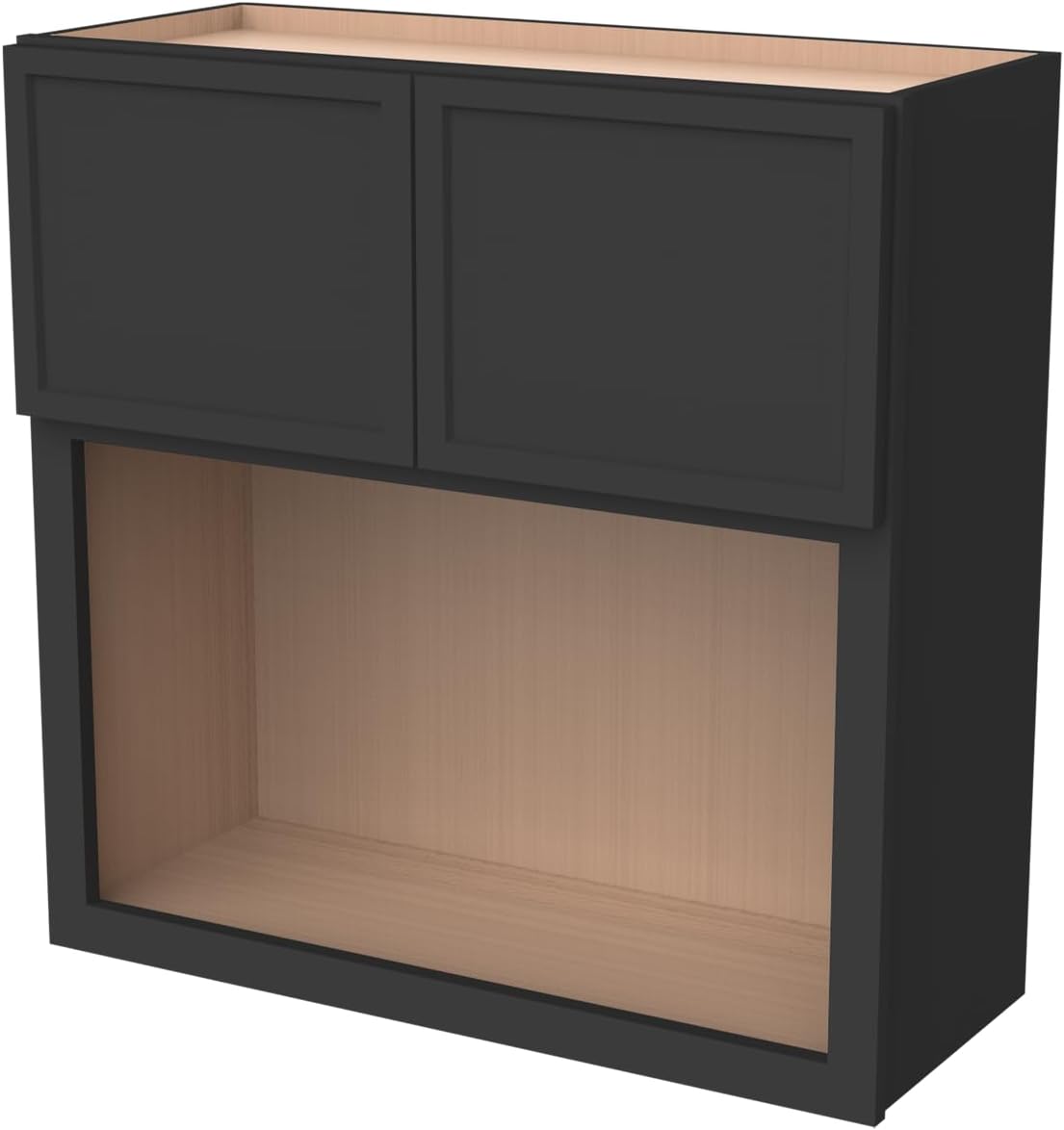 Solid Wood RTA Wall Microwave Cabinet with Open Shelves – Shaker Style, Space-Saving Kitchen Pantry Storage, Durable and Versatile Wall-Mounted Organizer (NT-Charcoal Black, 30