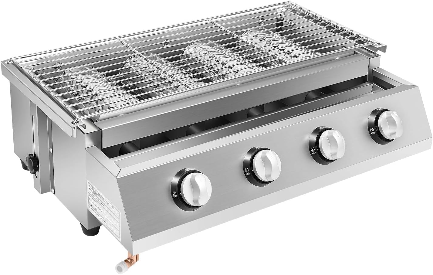 Professional Gas Grill, Stainless Steel Portable Grills, Height Adjustable Smokeless Grill with 4 Individual Burners and 4 Individual Switches, Tabletop Barbecue Grill for Outdoor Camping Patio Garden