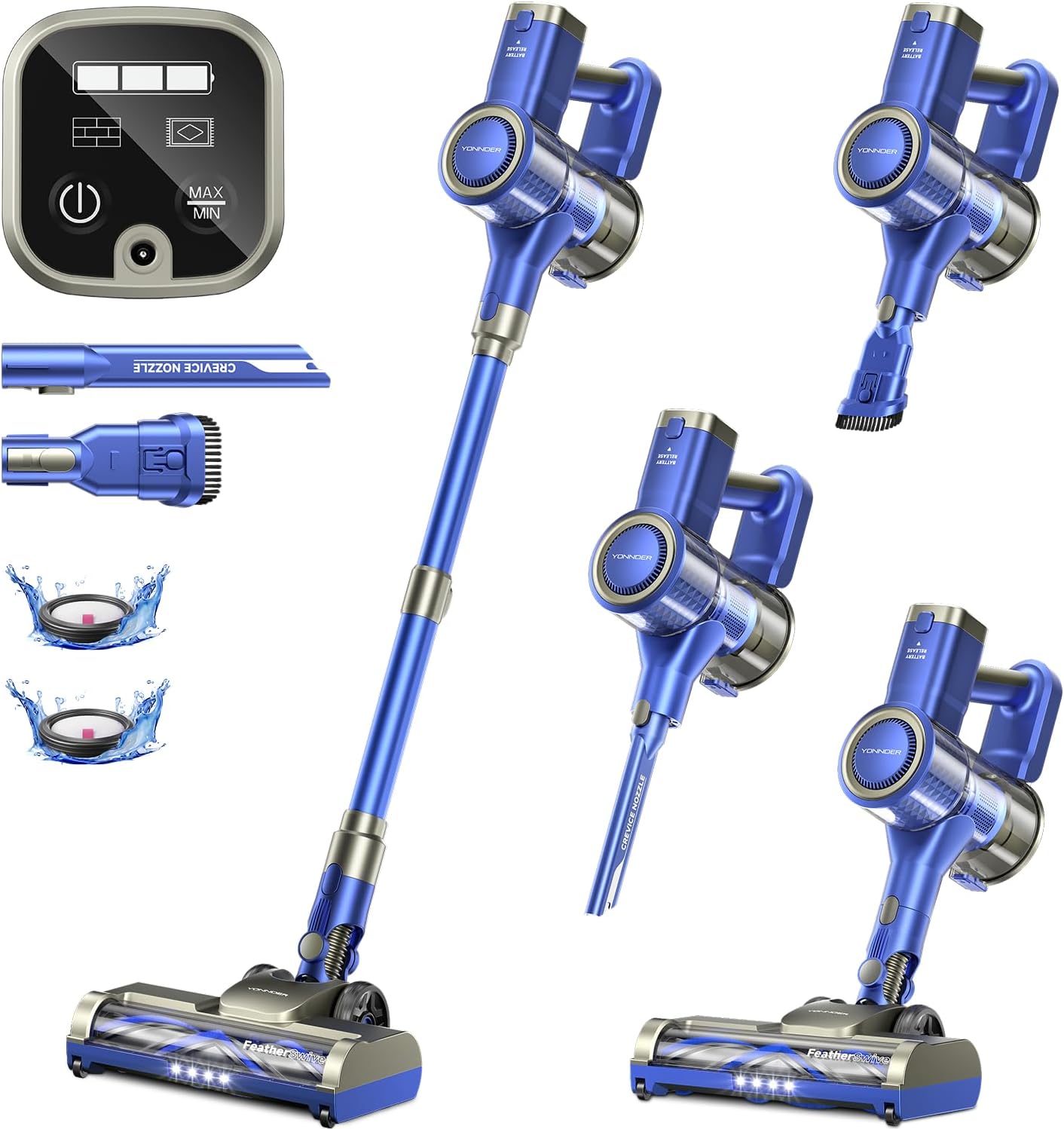 YONNDER Cordless Vacuum Cleaner 40KPA, 6-in-1 Lightweight & Detachable Battery, Powerful Suction for Home, 6-Stage Filtration, Tangle-Free V-Shaped Brush, for Hard Floor/Carpet/Pet Hair