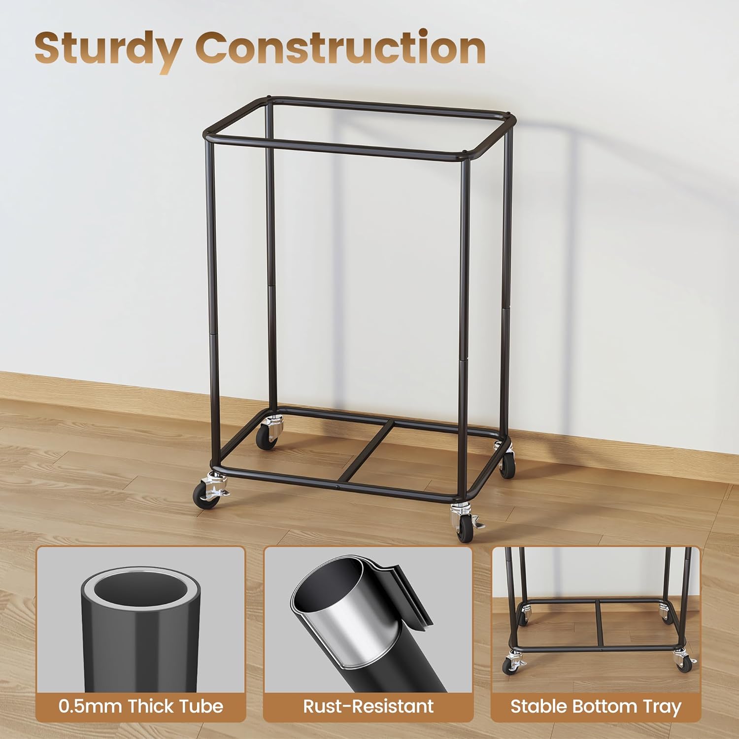 Homeiju 180L Large Laundry Hamper with Wheels, Rolling Laundry Basket with Metal Frame and Removable Bag Design, Dirty Clothes Laundry Cart for Bathroom, Dorm Room, Laundry Room, Black