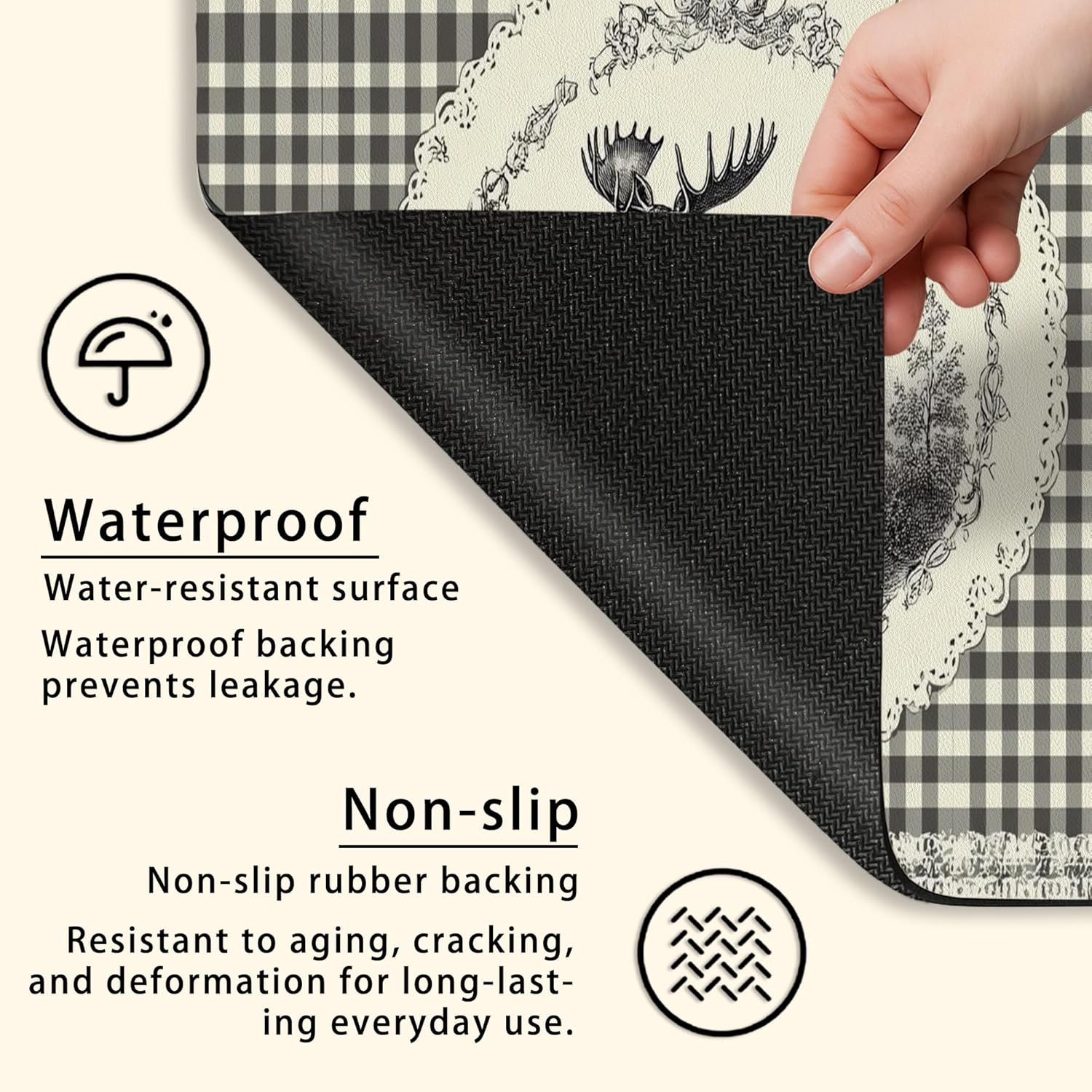 Moose Washer Dryer Top Protector Mat, Vintage Rustic Animal Laundry Machine Dust Covers, Fall Decorative Rubber Anti-slip Waterproof Washer and Dryer Mats for Laundry Room 20x24 Inch