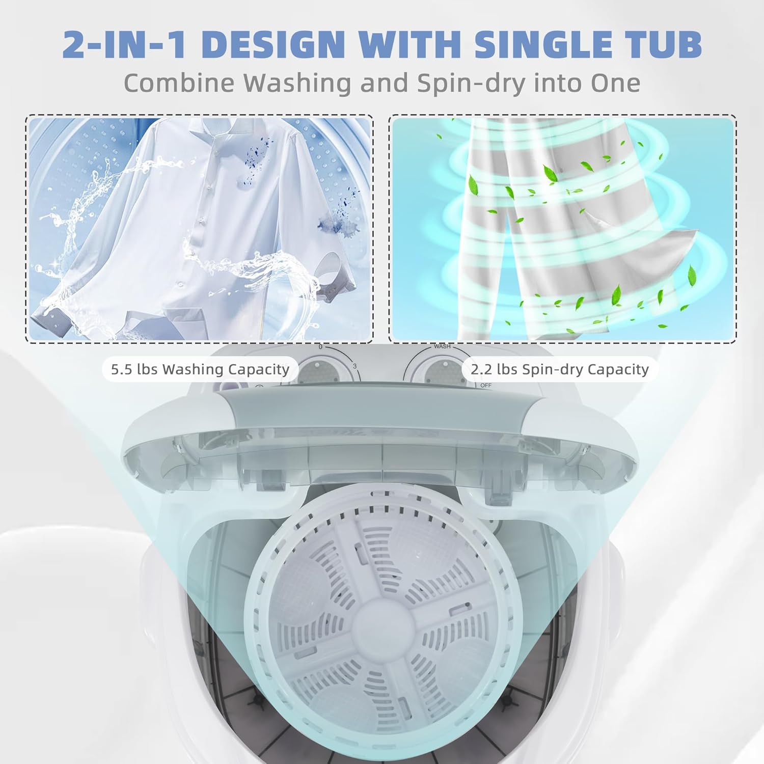 Elevon Mini Spin Dryer Portable Washing Machine, Compact Laundry for Home, Apartment, RV