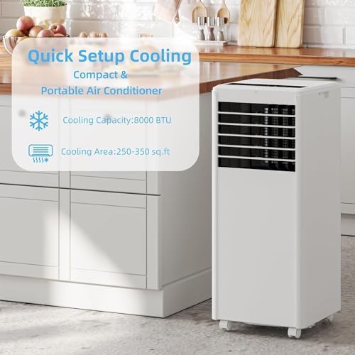 Portable Air Conditioner, 3-in-1 Air Conditioners Function, Cool, Fan, Dry, Auto, Sleep Modes, Fast Cooling, LED Display, Cools Room up to 350 sq. ft, Exhaust Hose & Window Kit, 115V