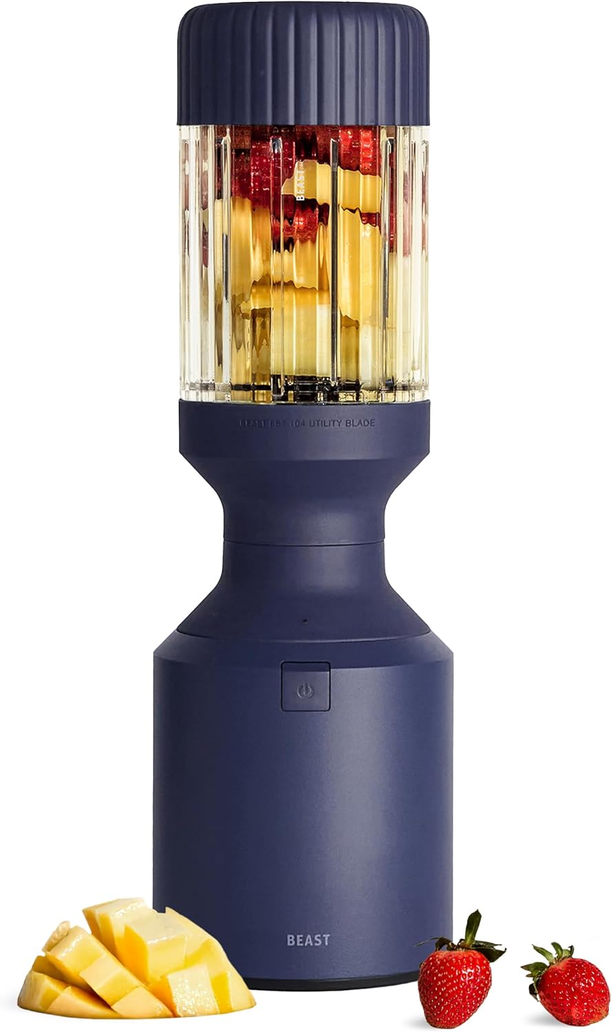 Beast Mega 1200 | Premium Countertop Blender | Smoothies, Shakes, Sauces, Dips, Soups | Blends Ice and Frozen Fruit | Includes Extra Lids and Straw System | 1200W | (Navy, 120V)