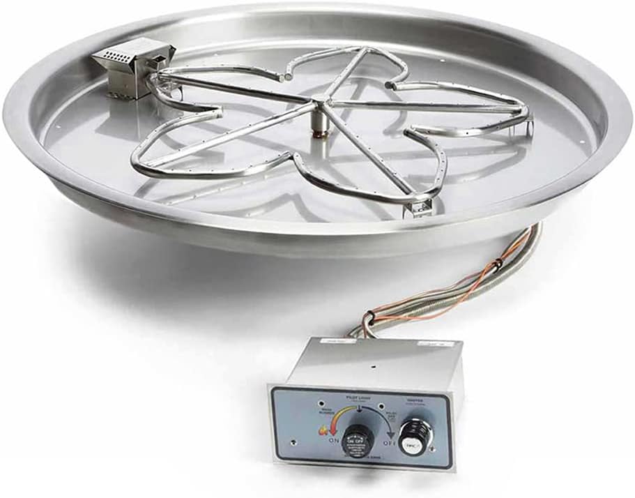 HPC Fire Push Button Flame Sensing Fire Pit Burner Kit (PENTA25FPPK-FLEX-LP), 25-Inch Bowl Pan, Propane Gas, UL Listed