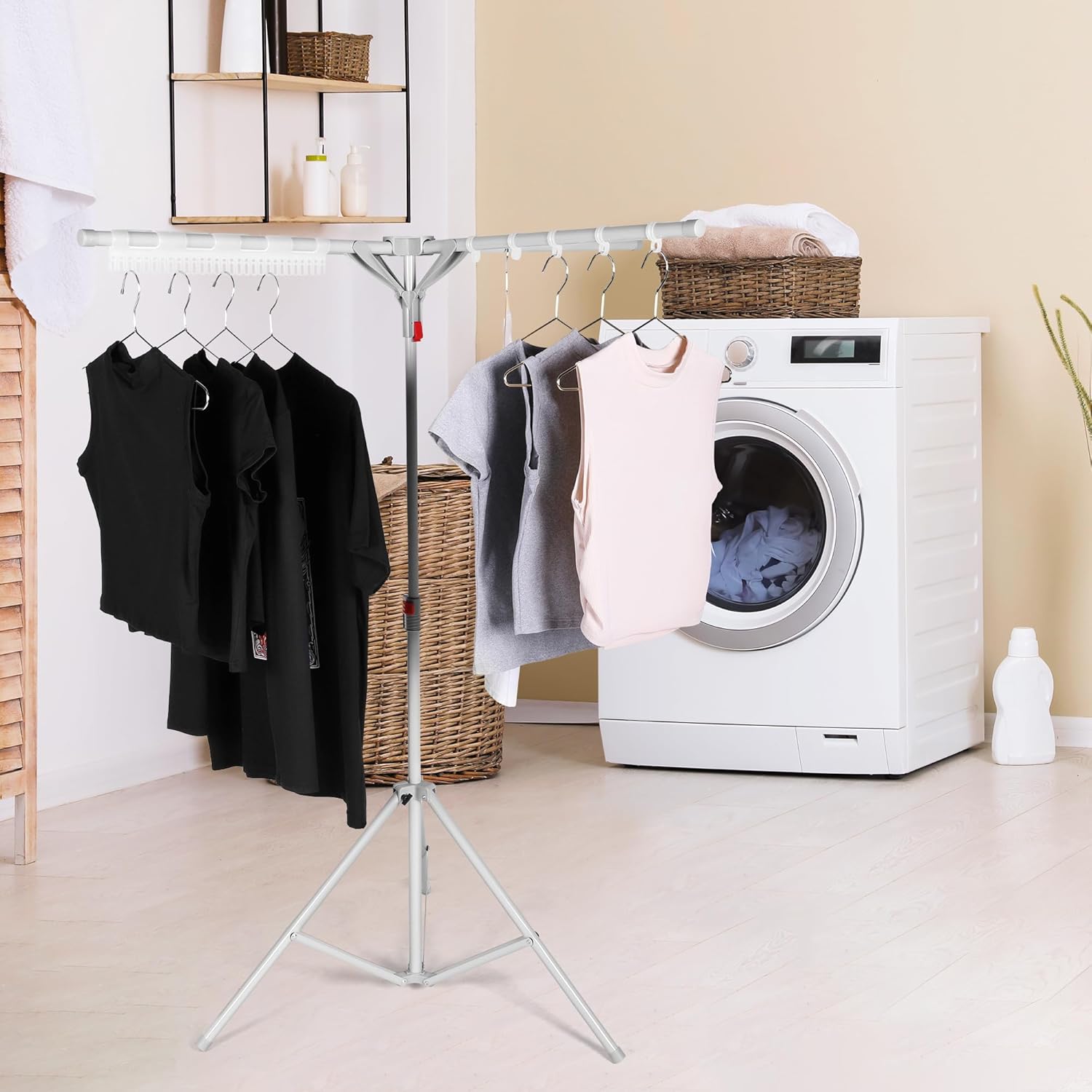 Tripod Clothes Drying Rack, Foldable Portable Drying Rack Clothing Height Adjustable, 2025 Upgraded Collapsible Standing Drying Rack for Indoor/Outdoor Clothes Towel Drying