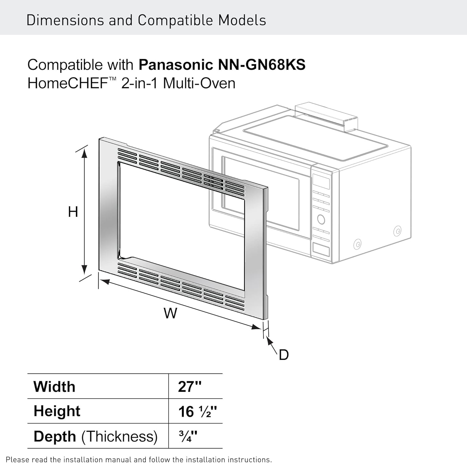 Panasonic 27-inch Microwave Trim Kit, Stainless Steel, for use with 1.1 cu ft NN-GN68KS Panasonic Microwave Oven – NN-TK623GS
