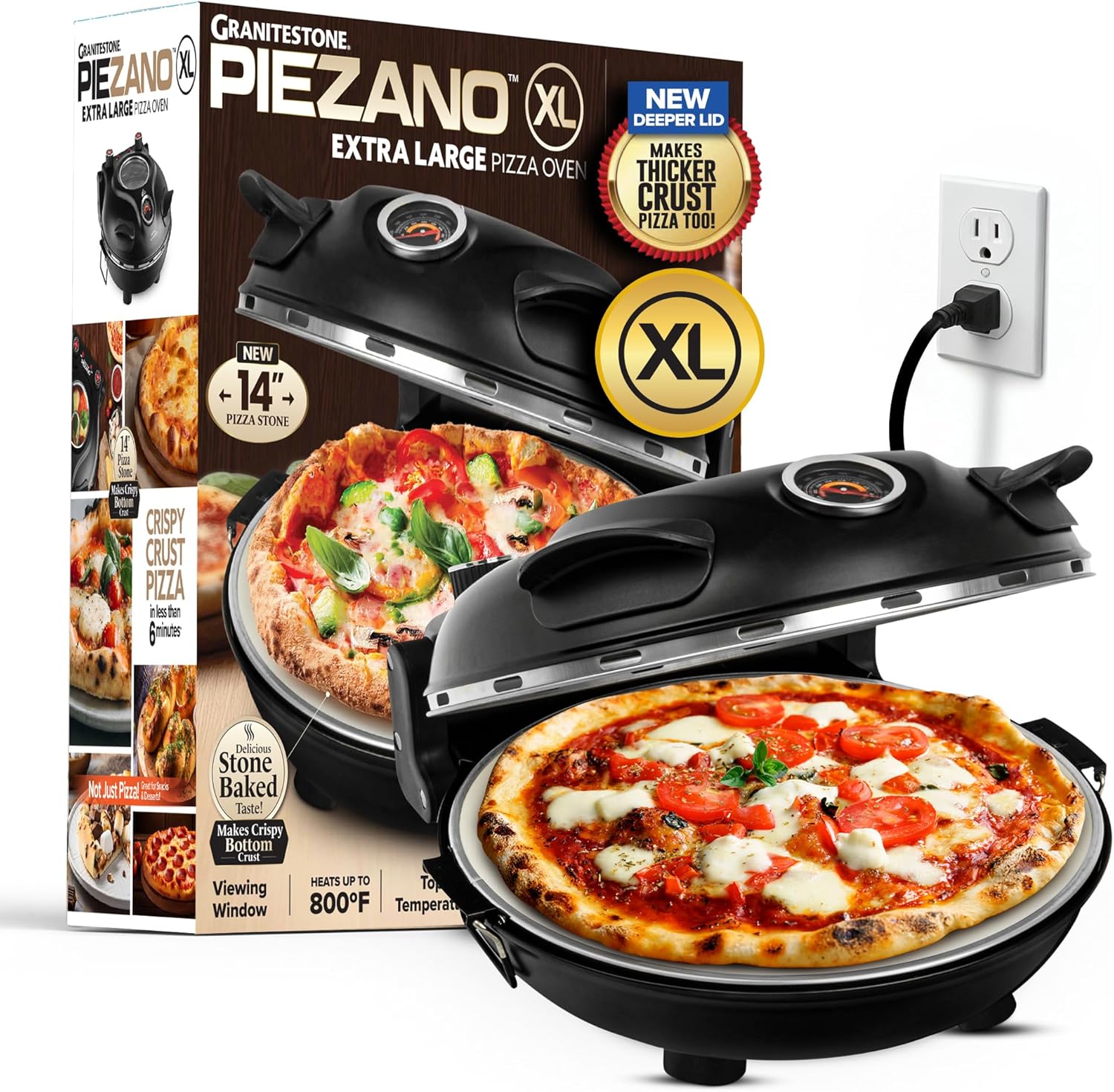 PIEZANO XL 14 Inch Extra Large Crispy Crust Pizza Oven – Family Sized Electric Pizza Oven Indoor Countertop Maker with Stone Heats up to 800˚F for Stone Baked Pizzeria Style at Home