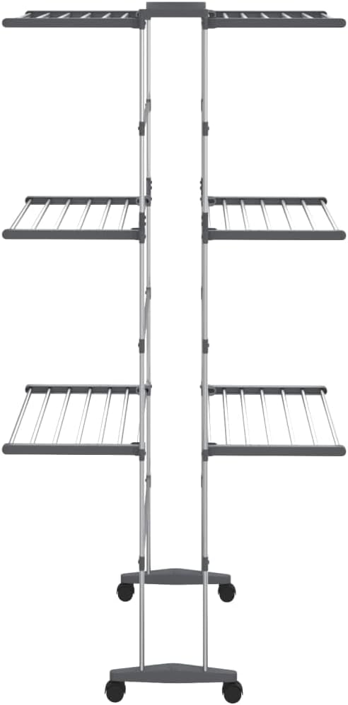 vidaXL Foldable 3-Tier Laundry Drying Rack with Wheels in Silver - Compact Aluminium Clothes Drying Stand, Ideal for Limited Space, Easy Assembly Required