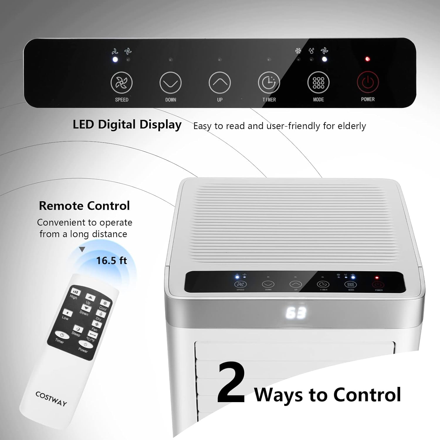 ARLIME 3-IN-1 Portable Air Conditioner, 8000 BTU AC Unit w/Fan & Dehumidifier, 2 Fan Speed, 24H Timer, Low Noise Sleep Mode, Ait Conditioner for Bedroom, Cools up to 230 Sq.ft