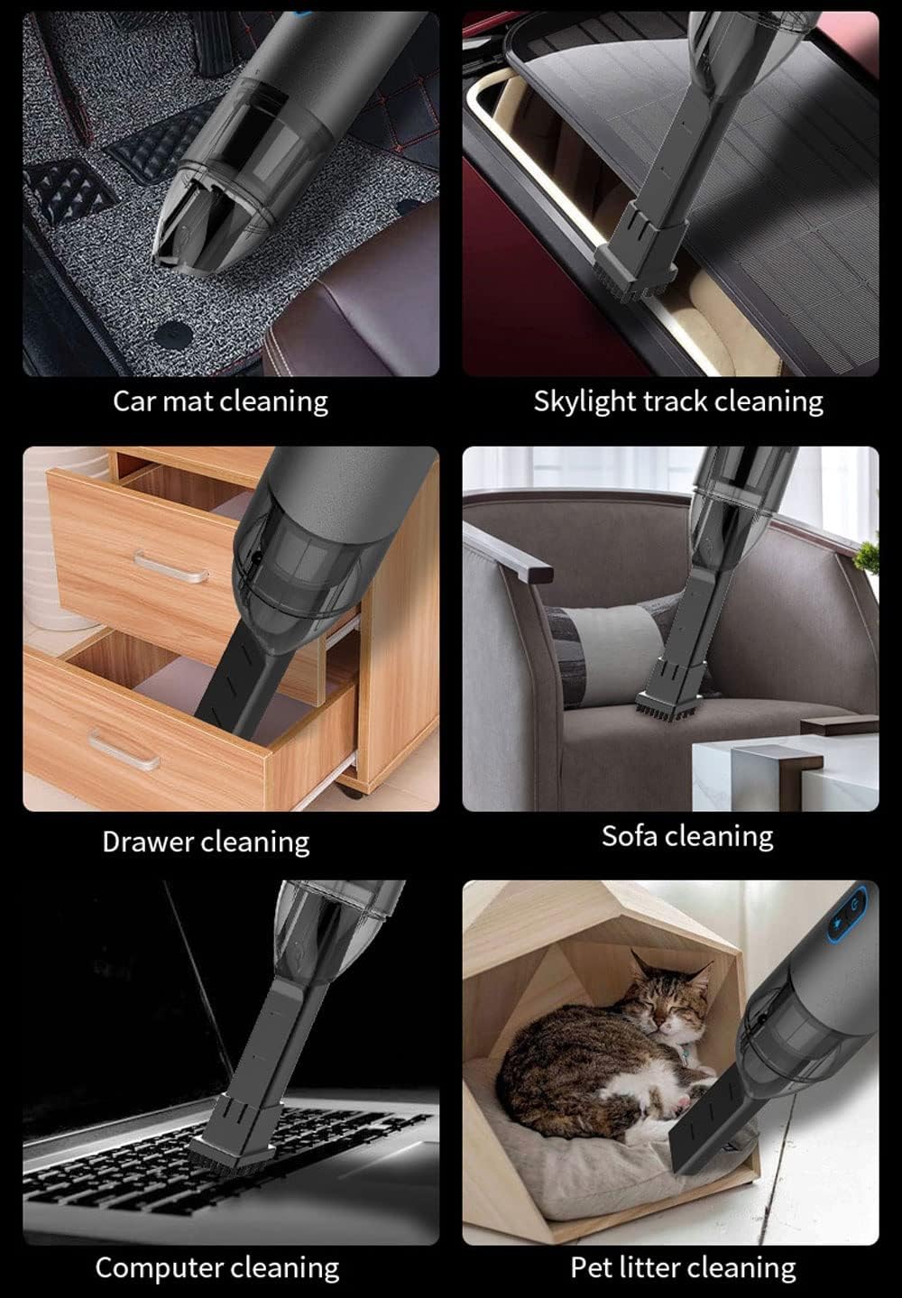 Handheld Vacuum Cordless, Portable Hand Held Car Vacuum Cleaner with High Power, Rechargeable Mini Vacuum for Home Office Pet Hair Cleaning, Lightweight and Quick Charge