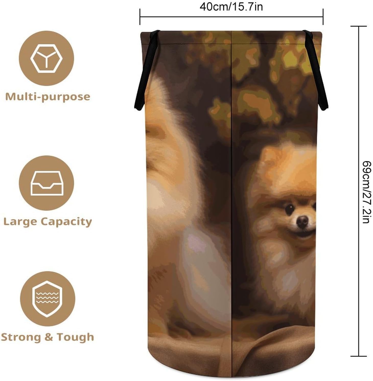 Yellow Pomeranian Laundry Basket Large And Freestanding Dirty Clothes Basket Collapsible Clothes Hampers with Handles for Bathroom Living Room Storage