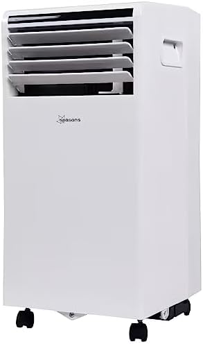 Seasons SM12R1 Portable 10000 BTU Air Conditioner, White; Bucket-less Evaporation System; Auto-restart; Electronic Control Panel with Digital Display; Cool Rooms Measuring 450 to 550 sq.ft; 2 Speeds