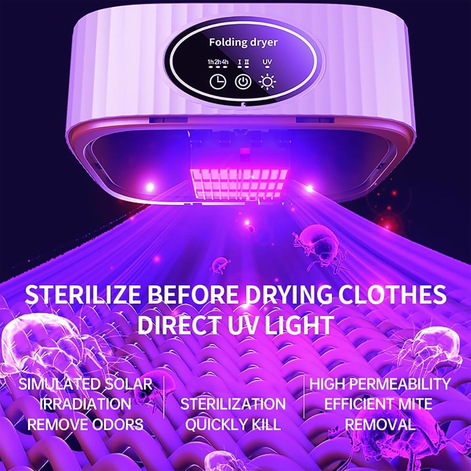 Portable Dryers for Apartment, Electric Clothes Drying Machine with LCD Touch Screen, 360℃ Circul Ation Drying and 2 Level Strong Adjustable, Intelligent Timing Design and Easy To Carry, For Home