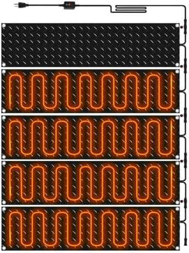 Snow Melting Pads, Anti-Slip Outdoor Mat, Herringbone Design, Prevents Ice Formation, Melts 2 Inches of Snow per Hour, 5Pcs/10 * 48In (25.4 * 121.9cm)