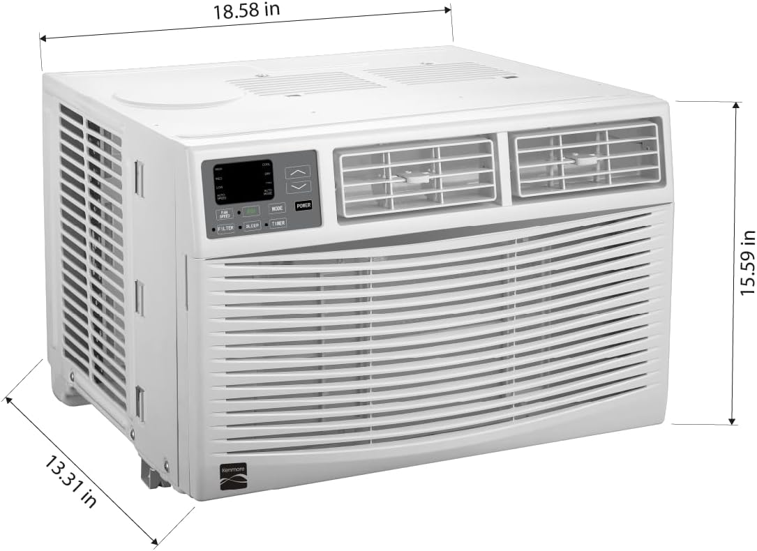 Kenmore KM10K-R 10,000 BTU Window Air Conditioner for Large Rooms up to 450 Sq. Ft. – Quiet Cooling, Remote Control, Easy Install, Energy Efficient, Digital Display, 3 Fan Speeds, Washable Filter