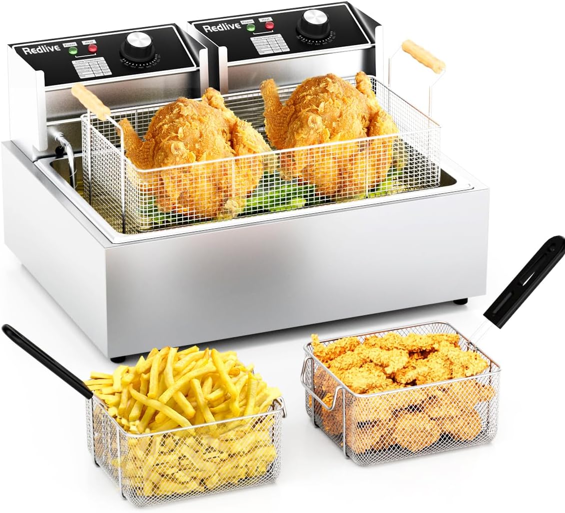 Electric Deep Fryer 22.6L/24QT Stainless Steel Large Capacity Commercial Fryer with Basket, 3400W 110V Countertop Deep Fryer for Home Kitchen and Restaurant Use withTemperature Control