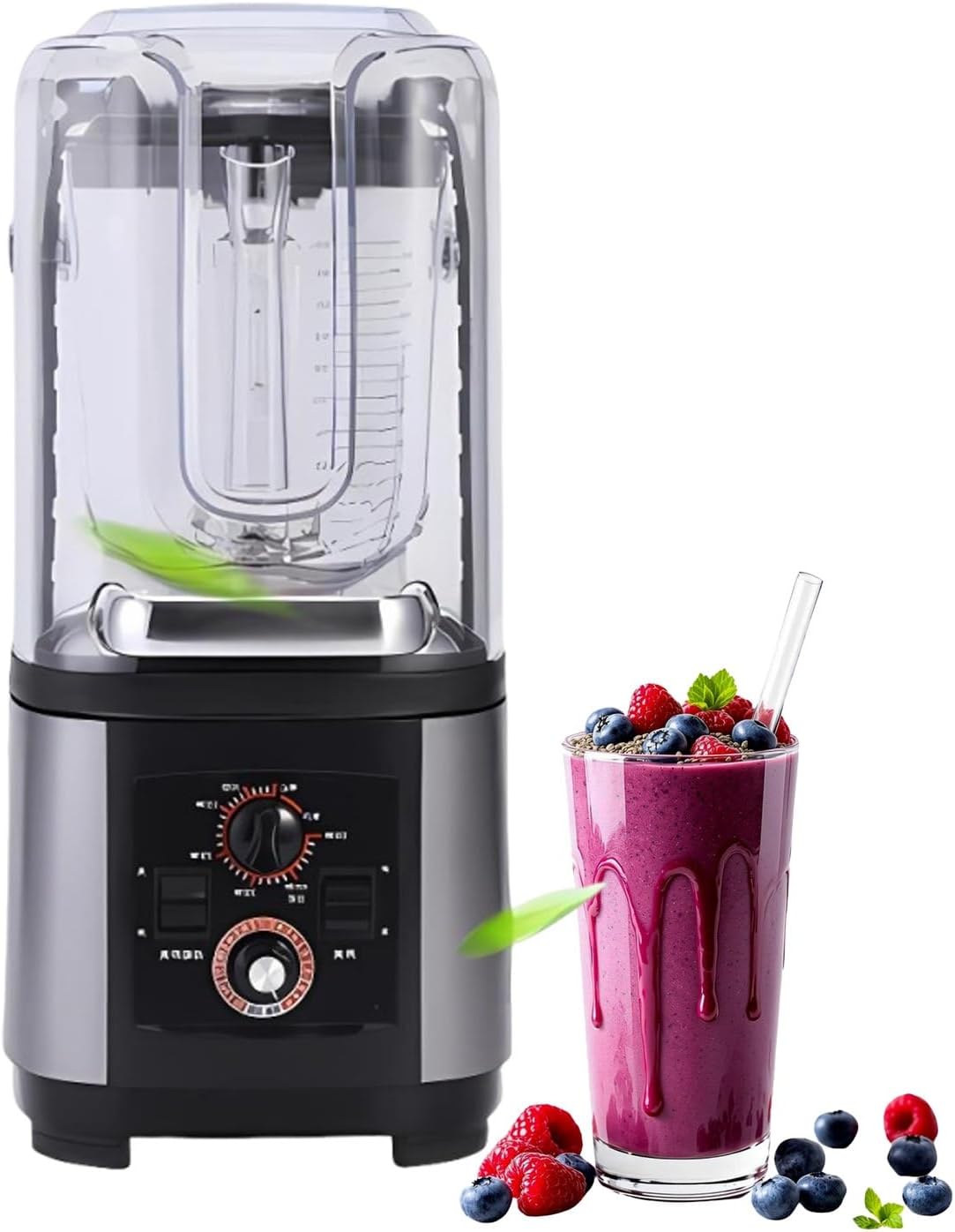 Commercial Smoothie Blender 2200W with Quiet Shield, 2L Food Grade Pitcher, FastIce Crusher, Self Cleaning Feature, Heavy Duty Design