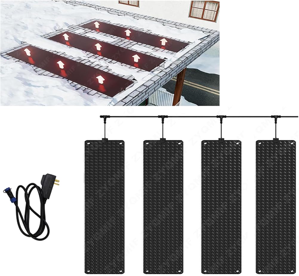 Heated Snow Melting Mats, No-Slip PVC Heated Outdoor Mats, Snow and Ice Melting Mat for Winter Stairs, Steps, Doorways,Walkways, Driveway, 2 in/h Melting Speed,21x118inch,4 Pieces