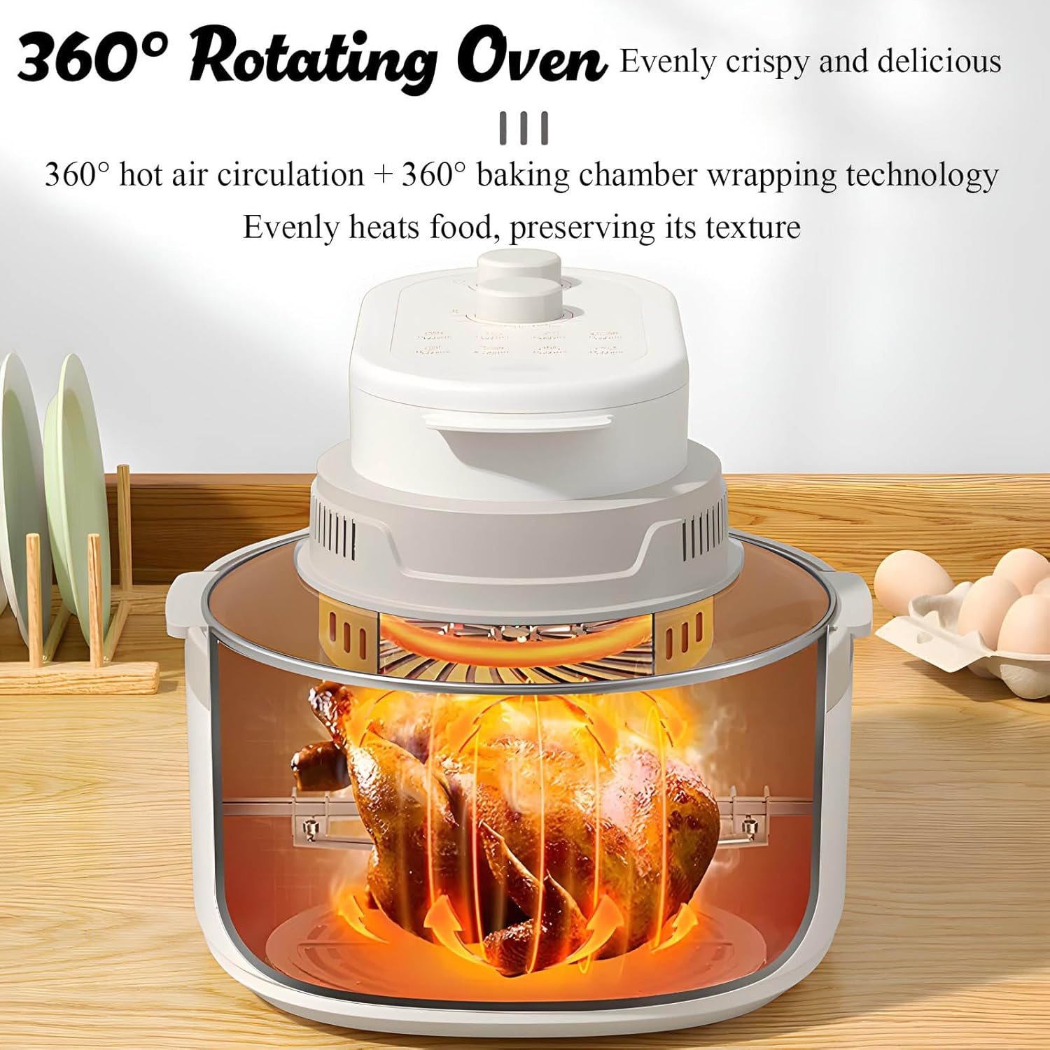 Rotatable 8-in-1 Air Fryer Toaster Oven Combo 7.5QT Large Glass Air Fryer, Rapid HotAir Tech, Family-Size Smart Cooker, Trending Modern Kitchen Essential for Healthy Meals (Dreamy blue)