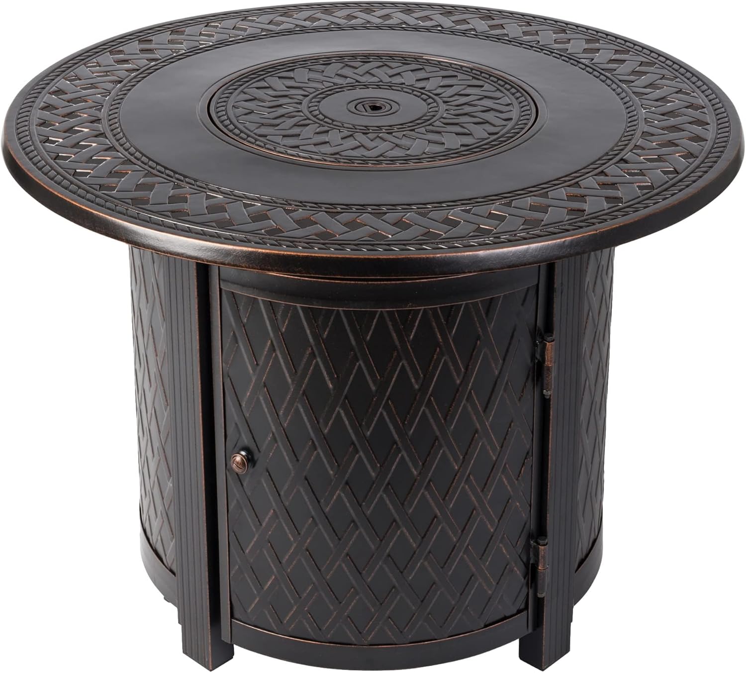 Wagner Woven Aluminum Convertible Gas Fire Pit Table 37,000 BTU Multi-Functional Outdoor with Fire Bowl Lid, Nylon Weather Cover & Clear Fire Glass - Bronze Finish - Round - 33