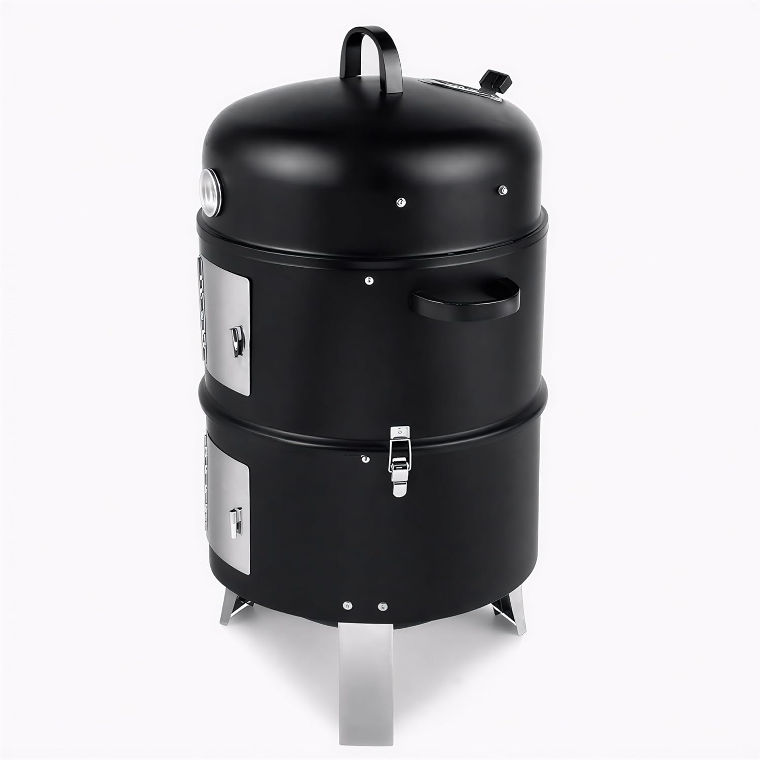 3-in-1 Vertical Charcoal Smoker, 18-Inch Heavy Duty Double Layer Round BBQ Grill, Portable Meat Smoker with Built-in Thermometer & Hanging Hooks, Large Capacity Outdoor Cooking for Backyard, Camping