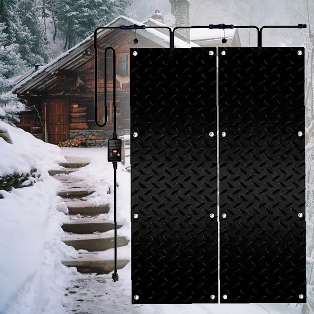 2pc Snow Melting Mats Outdoor, Snow and Ice Melting Mats, Heated Outdoor Mats, Non Slip Rubber Heated Mat with Power Cord, for Winter Removal(33x244cm/13x96in)