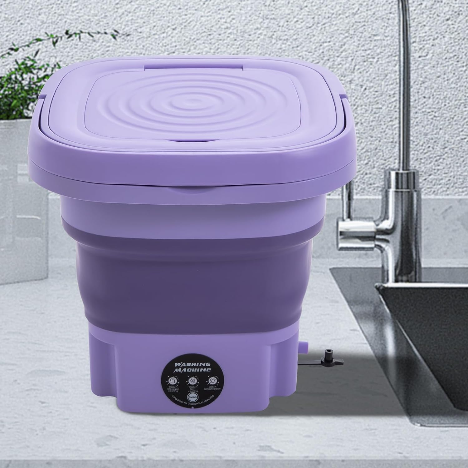 YIYIBYUS Portable Mini Washing Machine, Top Load, Purple, 8L, 110V, 51dB, Foldable, 3 Cycles, 4.85 lbs
