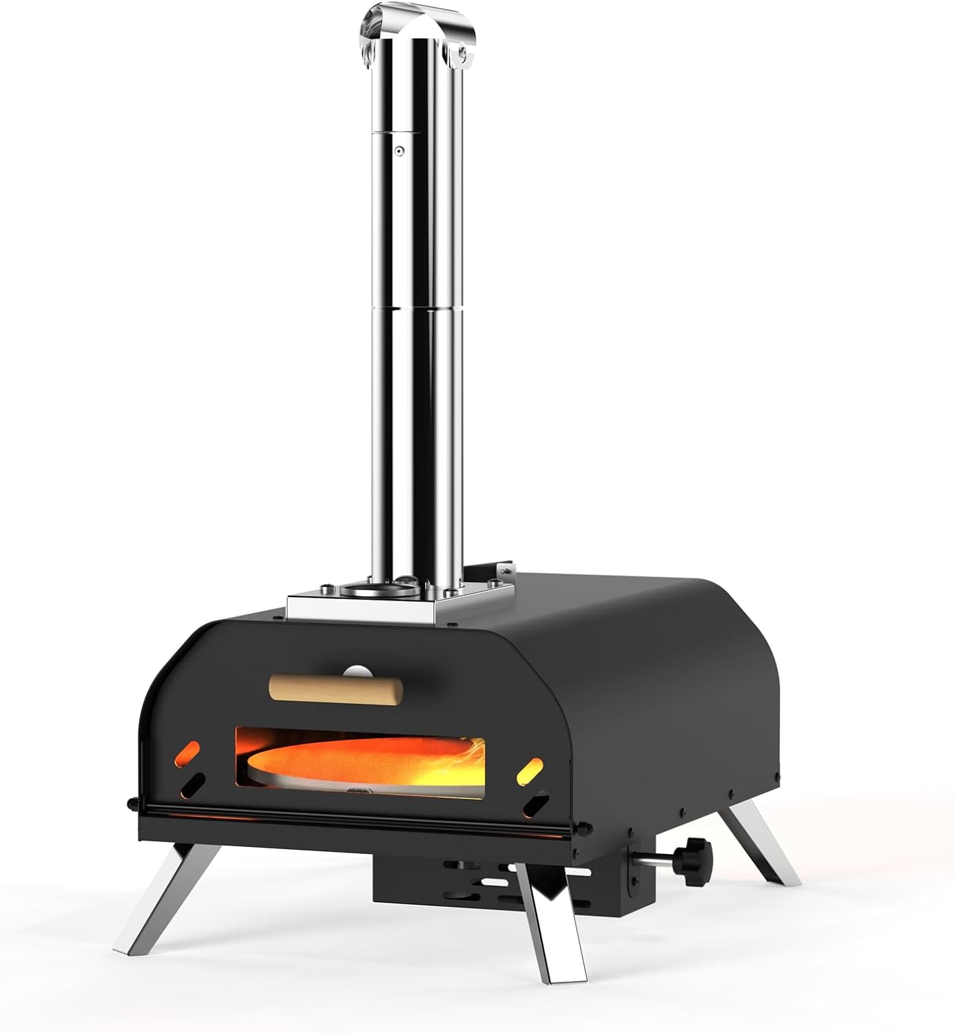 12 inch Outdoor Pizza Oven, Wood Pellet Pizza Ovens with 360° Rotating Pizza Stone, Outside Portable Pizza Stove, Tabletop Pizza Oven for Backyard, Camping, Patio, black