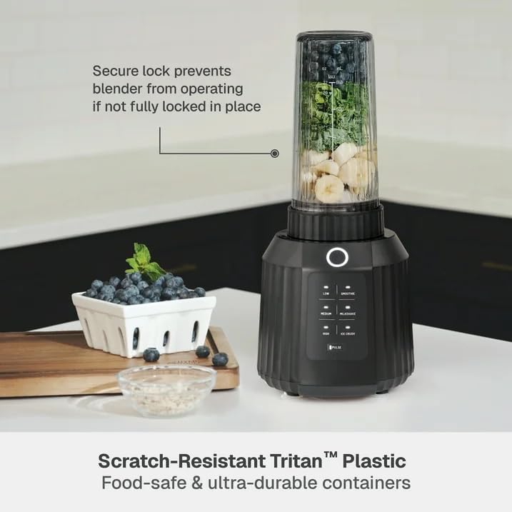 Thymes & Tables Countertop Blender Duo SmartCrush Tech 1100W with 57oz Pitcher & 25oz Cup, Smart Seal Lid, Vortex Blending, Pulse Mode, Dishwasher Safe, Ice Crush, Smoothie Preset (Slate Gray)