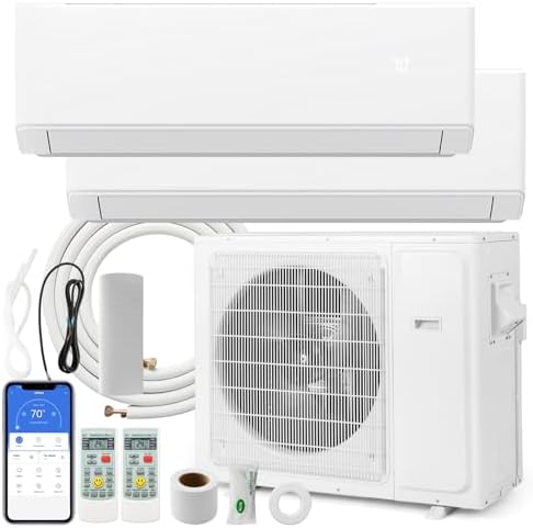 ARLIME Mini Split AC, 2 Zone 30000 BTU Wifi Enabled Air Conditioner & Heater, 23 SEER2, Energy Star, R32 Refrigerant, Inverter Wall AC Unit with Installation Kit, 208-230V (Dual Zone 12K+ 12K)