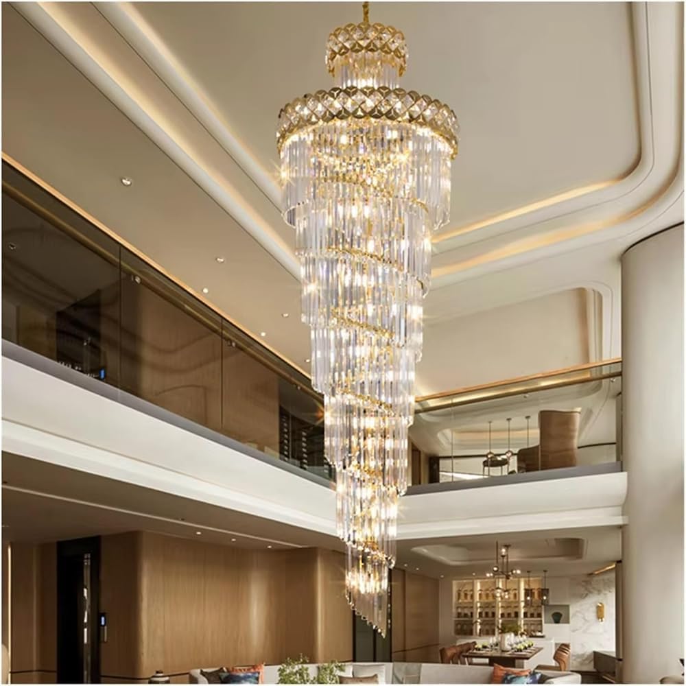 Modern Luxury Large Crystal Chandeliers Hanging Lamp for Villa Hotel Lobby Loft Living Room Decor Rotating Long Pendant Light Household(Cold Light,120 * 50cm)