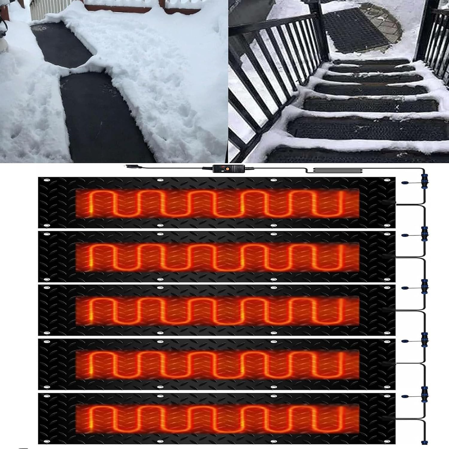 Snow Melting mats Outdoor Stairs, Rubber Heated Snow and Ice Melting Mat, Roof Heated Outdoor Mats, Non-Slip Winter Outdoor Snow Mat,Winter Removal and Ice Melt Prod,5 Pcs-30x60cm/12x24in