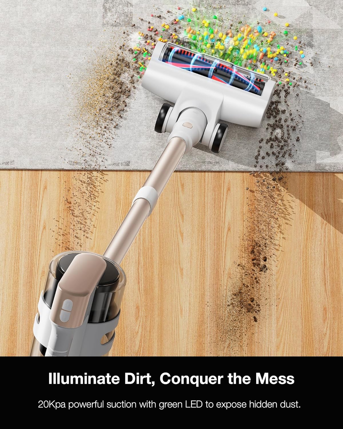 Maircle Cordless Stick Vacuum Cleaner for Home, Lightweight Rechargeable Vacuum with 55min Runtime, Powerful Suction, Green LED Headlight, 9-in-1 Pet Hair Carpet & Hardwood Floor Cleaner