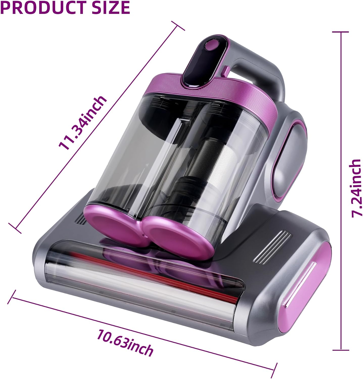 Mattress Vacuum Cordless with 16Kpa Suction & HEPA Dust Cups, 253.7nm UV-C Light & Ultrasonic, Low Noise Widened Suction Port Handheld Vacuum for Bed Pillows Couch Car Seat Rugs, Gray Purple