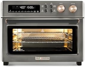 VAL CUCINA Infrared Heating Air Fryer Toaster Oven, Extra Large Countertop Convection Oven 10-in-1 Combo, 6-Slice Toast, Enamel Baking Pan Easy Clean with Recipe Book, Black Matte Stainless Steel
