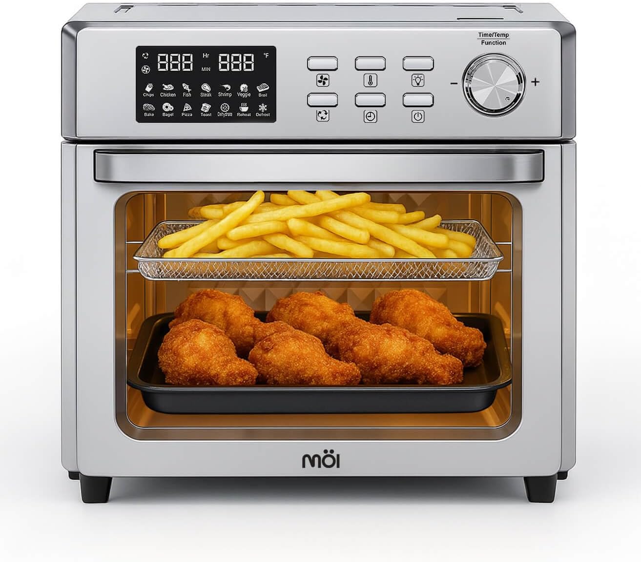 MOI 1700W Air Fryer Toaster Oven - Convection Toaster Oven Air Fryer Combo with 12 Presets - Countertop Ovens for Baking & Frying with Digital Display, Dual Heating, Rotisserie & Dehydrate Function