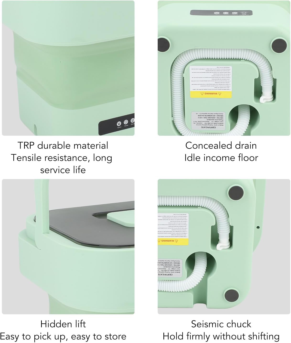 Portable Washing Machine, 10L Fully Automatic Spin Drying Function Foldable Mini Clothes Washer for Underwear Baby Clothes Basket Laundry Machine for Travel, Apartment (US + Green)