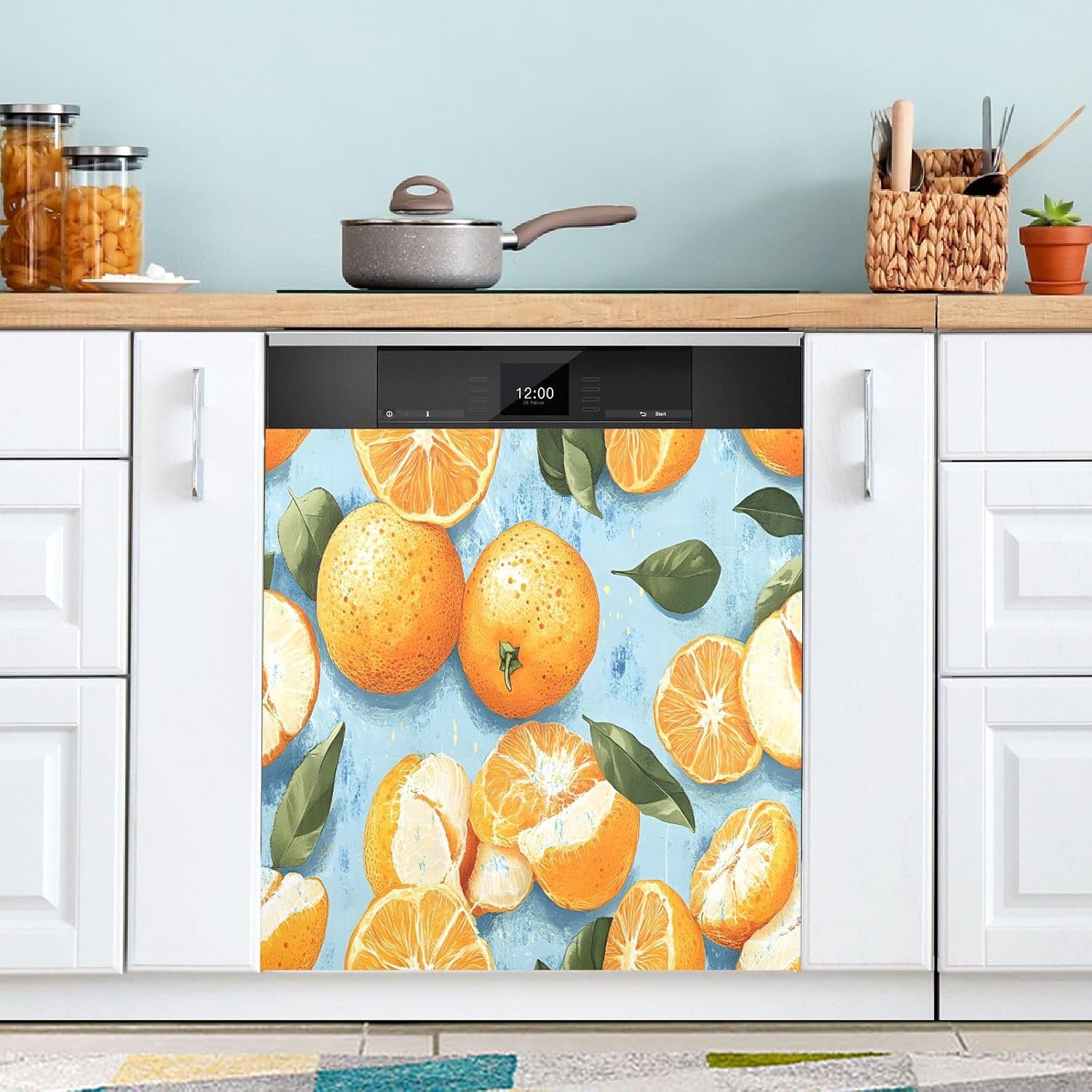 Dishwasher Magnet Cover Large Magnetic Stickers Orange Pattern Front Dishwasher Cover Reusable Decal for Home Kitchen Anti-Scratch Refrigerator Decorative Lid Washing Machine Laundry 23