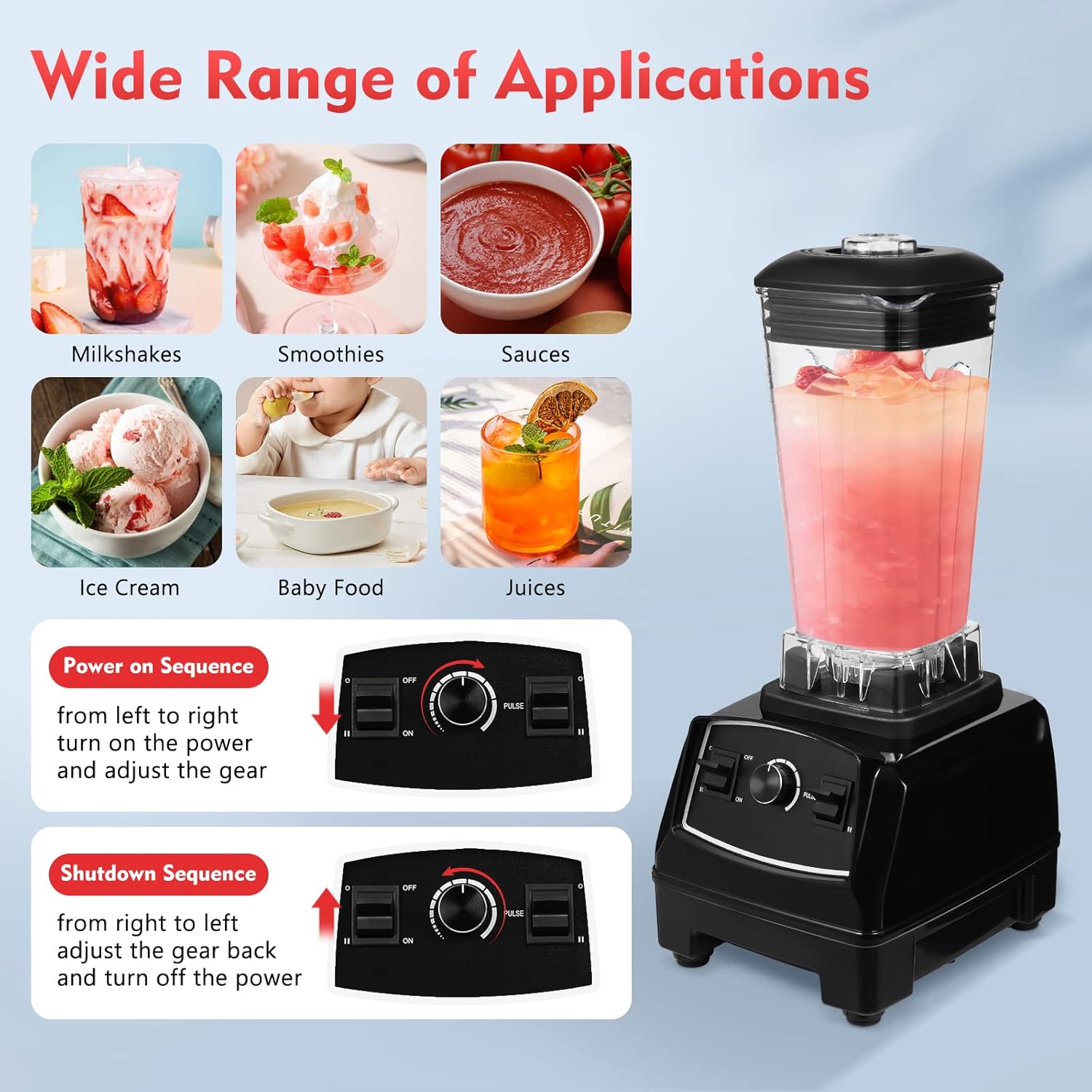 2200W Professional Smoothie Blender,2L Large Capacity Commercial Blender With 10-Speed Settings, 24000 Rpm High Power Blenders For Restaurant Kitchen (black)