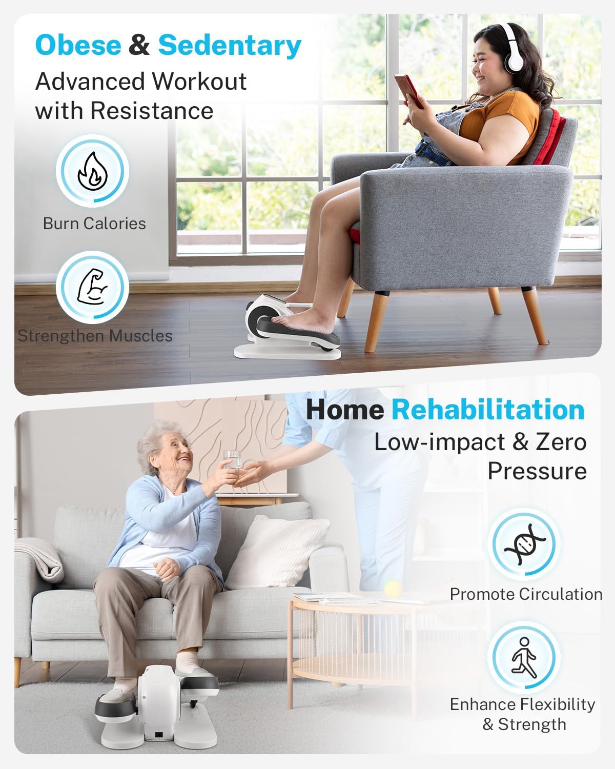 Gonex Under Desk Elliptical Exercise Machine Electric Sitting Seated Leg Pedal Exerciser with Resistance for Seniors Elderly Home 3 in 1 Mini Equipment with Remote 10 Manual Resistance 10 Auto Speeds