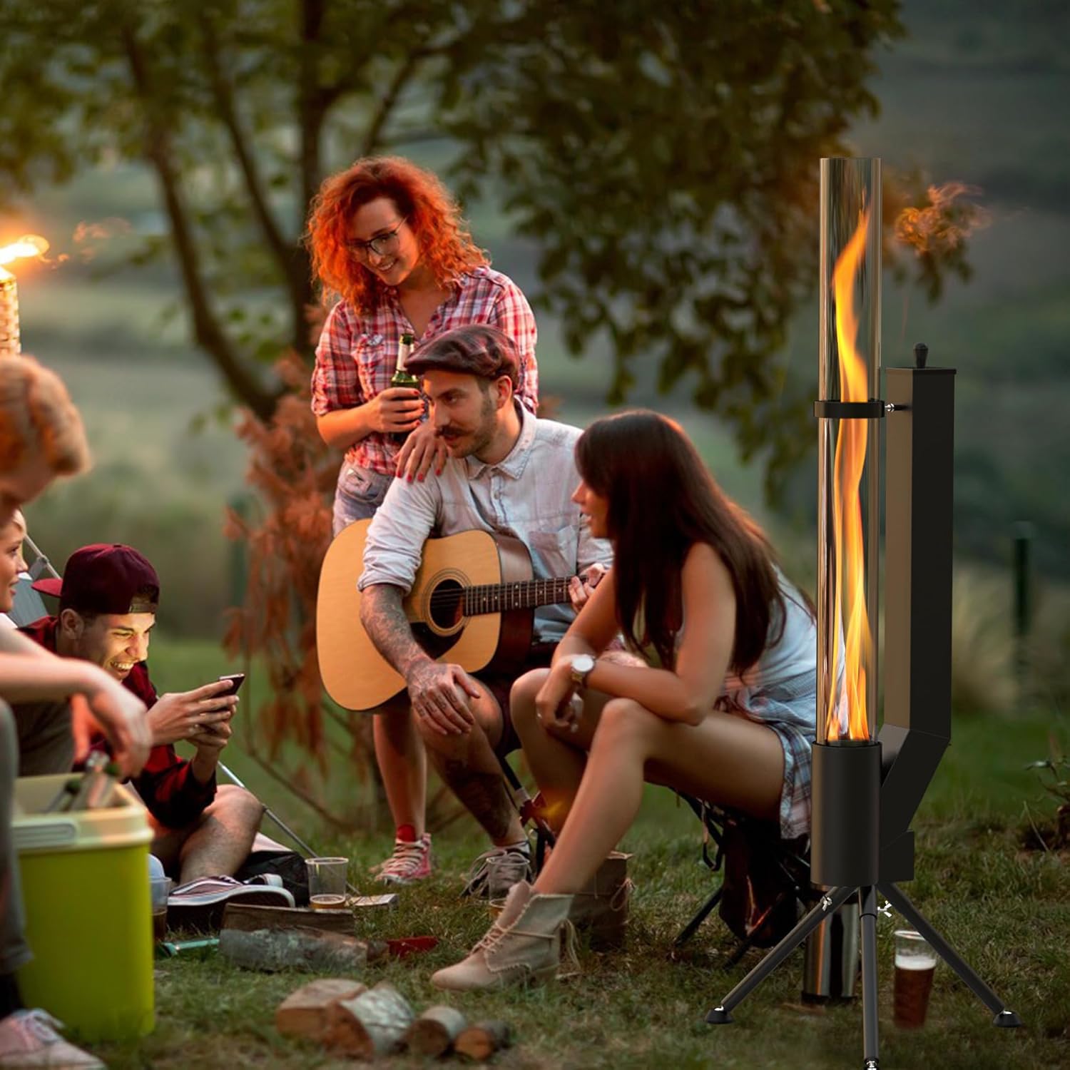 ONLYFIRE OUTDOOR LIVING Patio wood pellet Fire Pit with Ash Tray, Portable Pellet Heater for Camping Backyard Porch Coffee Shop Outside Restaurant, Bonfire Party, RV, Tailgating, Beach, FP042