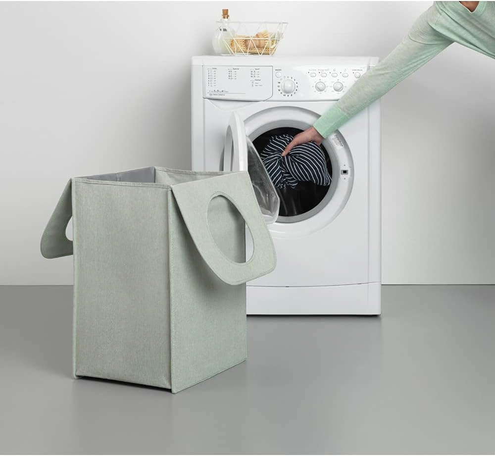 Brabantia Rectangular Laundry Bag (14.5 Gal / Green) Foldable, Space Efficient Hamper with Large Opening for Dirty Clothes